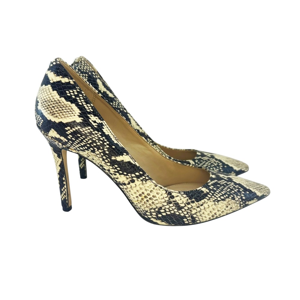 SAM EDELMAN Snakeskin Leather Pointed Toe Pumps • 6.5 • black cream Chic office